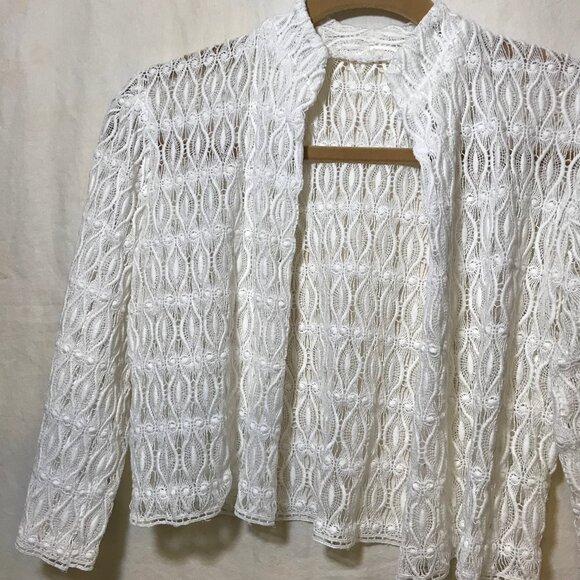 Sweaters - Ladies White Crop Cardigan Sweater Jacket * EUC Lace Crochet Bohemian Casual 90s